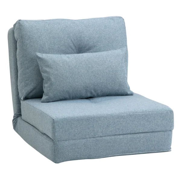 Vloerstoel 2 in 1 vouwbed met verstelbare rugleuning vloersofa met sierkussens, vloerzitkussen voor woonkamer, slaapkamer, linnen, hemelsblauw 10