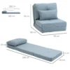 Vloerstoel 2 in 1 vouwbed met verstelbare rugleuning vloersofa met sierkussens, vloerzitkussen voor woonkamer, slaapkamer, linnen, hemelsblauw 4