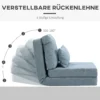 Vloerstoel 2 in 1 vouwbed met verstelbare rugleuning vloersofa met sierkussens, vloerzitkussen voor woonkamer, slaapkamer, linnen, hemelsblauw 5