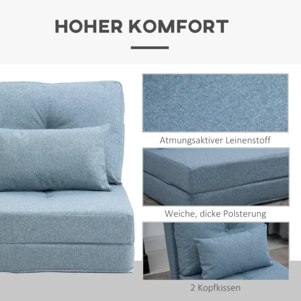Vloerstoel 2 in 1 vouwbed met verstelbare rugleuning vloersofa met sierkussens, vloerzitkussen voor woonkamer, slaapkamer, linnen, hemelsblauw 7