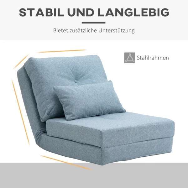 Vloerstoel 2 in 1 vouwbed met verstelbare rugleuning vloersofa met sierkussens, vloerzitkussen voor woonkamer, slaapkamer, linnen, hemelsblauw 8