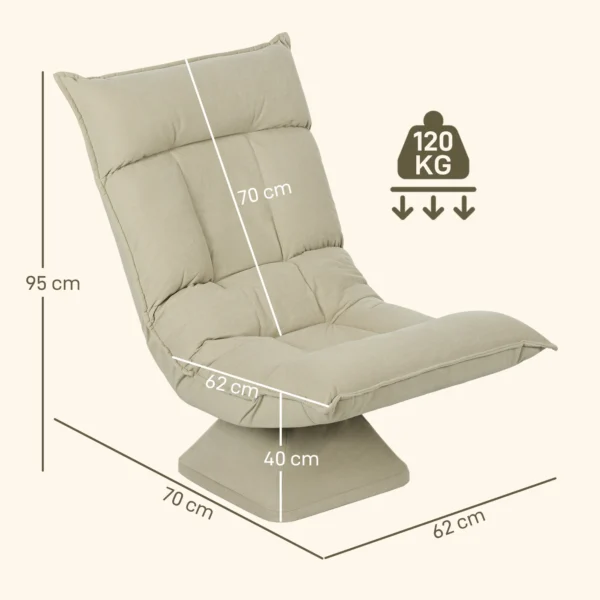 Vloerstoel 360° draaibaar vloerzetel met 5 voudig verstelbare rugleuning, opvouwbare vloersofa meditatiestoel gepolsterd luie sofa voor woonkamer gaming & lezen beige 4