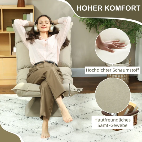 Vloerstoel 360° draaibaar vloerzetel met 5 voudig verstelbare rugleuning, opvouwbare vloersofa meditatiestoel gepolsterd luie sofa voor woonkamer gaming & lezen beige 7