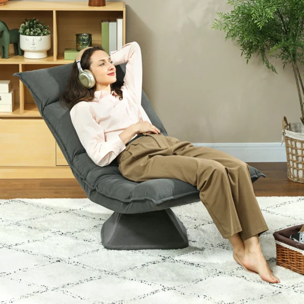 Vloerstoel 360° draaibaar vloerzetel met 5 voudig verstelbare rugleuning, opvouwbare vloersofa meditatiestoel gestoffeerd luie sofa voor woonkamer gaming & lezen donkergrijs 2