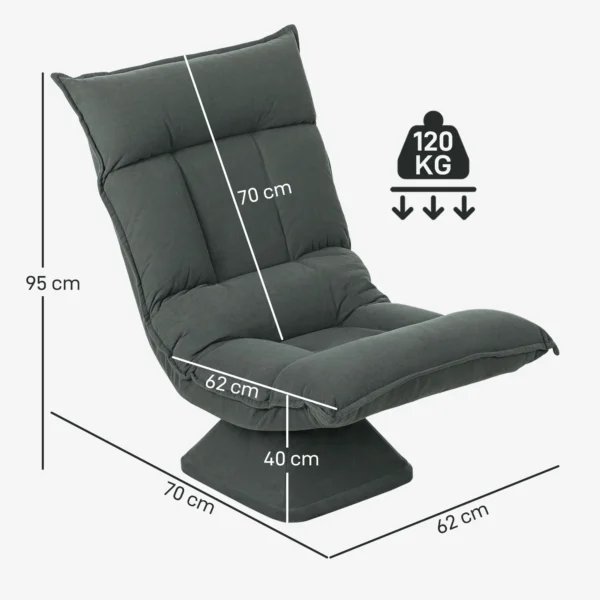 Vloerstoel 360° draaibaar vloerzetel met 5 voudig verstelbare rugleuning, opvouwbare vloersofa meditatiestoel gestoffeerd luie sofa voor woonkamer gaming & lezen donkergrijs 4