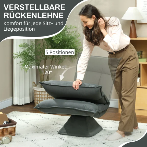 Vloerstoel 360° draaibaar vloerzetel met 5 voudig verstelbare rugleuning, opvouwbare vloersofa meditatiestoel gestoffeerd luie sofa voor woonkamer gaming & lezen donkergrijs 6