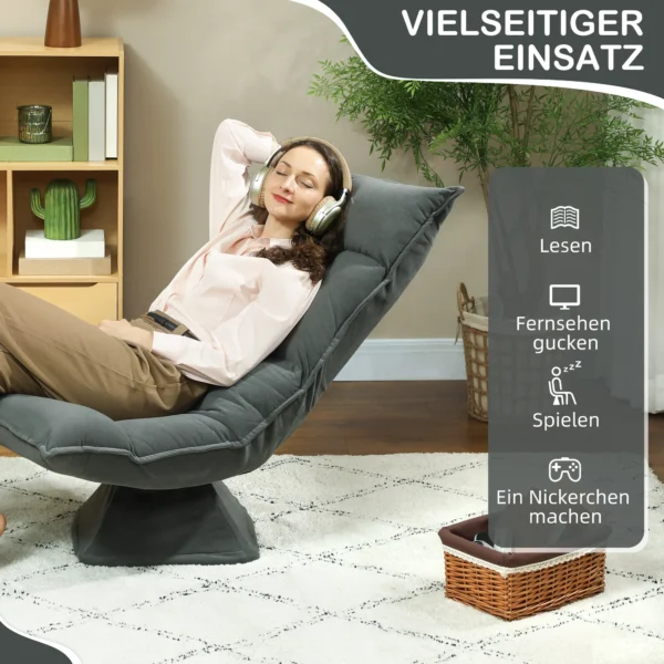 Vloerstoel 360° draaibaar vloerzetel met 5 voudig verstelbare rugleuning, opvouwbare vloersofa meditatiestoel gestoffeerd luie sofa voor woonkamer gaming & lezen donkergrijs 8