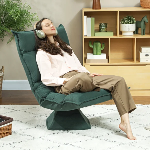 Vloerstoel 360° draaibaar vloerzetel met 5 voudig verstelbare rugleuning, opvouwbare vloersofa meditatiestoel gestoffeerd luie sofa voor woonkamer gaming & lezen groen 2