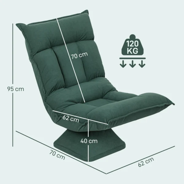 Vloerstoel 360° draaibaar vloerzetel met 5 voudig verstelbare rugleuning, opvouwbare vloersofa meditatiestoel gestoffeerd luie sofa voor woonkamer gaming & lezen groen 4