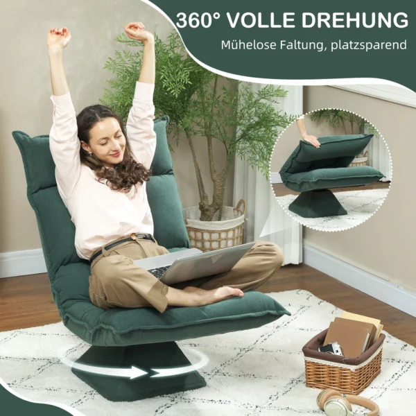 Vloerstoel 360° draaibaar vloerzetel met 5 voudig verstelbare rugleuning, opvouwbare vloersofa meditatiestoel gestoffeerd luie sofa voor woonkamer gaming & lezen groen 5