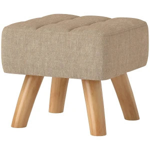 Voetenbankje kruk met linnenlook, houten poten, moderne zitkruk gestoffeerde kruk ottomaan voor slaapkamer, woonkamer, bruin 1