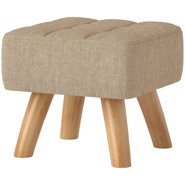 Voetenbankje kruk met linnenlook, houten poten, moderne zitkruk gestoffeerde kruk ottomaan voor slaapkamer, woonkamer, bruin 1