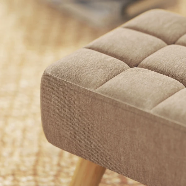 Voetenbankje kruk met linnenlook, houten poten, moderne zitkruk gestoffeerde kruk ottomaan voor slaapkamer, woonkamer, bruin 10