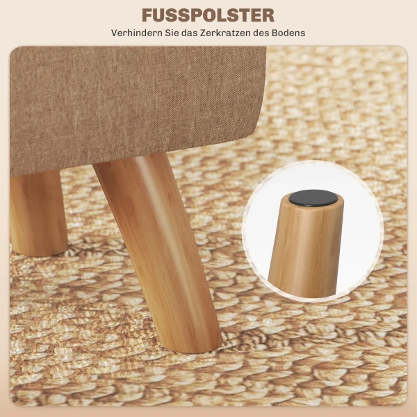 Voetenbankje kruk met linnenlook, houten poten, moderne zitkruk gestoffeerde kruk ottomaan voor slaapkamer, woonkamer, bruin 7
