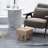 Voetenbankje kruk met linnenlook, houten poten, moderne zitkruk gestoffeerde kruk ottomaan voor slaapkamer, woonkamer, bruin 8