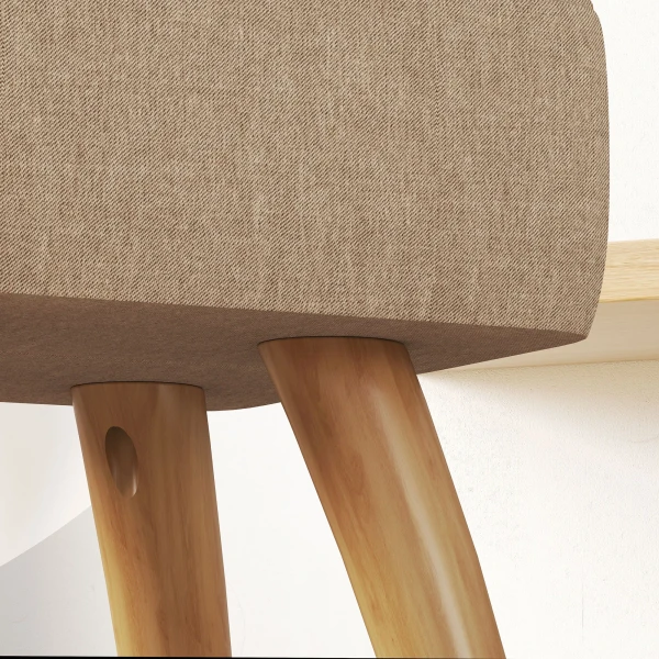 Voetenbankje kruk met linnenlook, houten poten, moderne zitkruk gestoffeerde kruk ottomaan voor slaapkamer, woonkamer, bruin 9