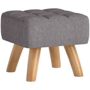 Voetenbankje krukje met linnenlook, houten poten, moderne zitkruk gestoffeerde kruk ottomaan voor slaapkamer, woonkamer, grijs 1