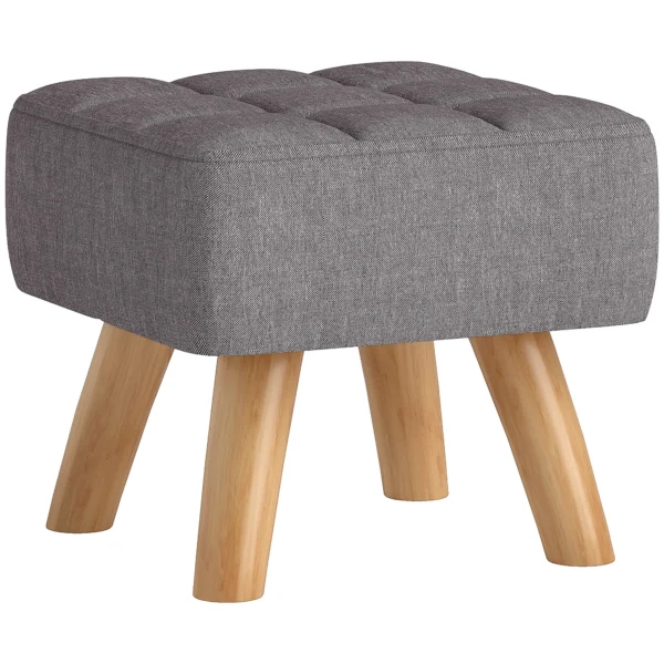 Voetenbankje krukje met linnenlook, houten poten, moderne zitkruk gestoffeerde kruk ottomaan voor slaapkamer, woonkamer, grijs 1