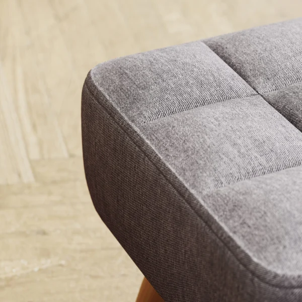 Voetenbankje krukje met linnenlook, houten poten, moderne zitkruk gestoffeerde kruk ottomaan voor slaapkamer, woonkamer, grijs 10