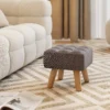 Voetenbankje krukje met linnenlook, houten poten, moderne zitkruk gestoffeerde kruk ottomaan voor slaapkamer, woonkamer, grijs 2