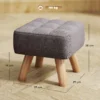 Voetenbankje krukje met linnenlook, houten poten, moderne zitkruk gestoffeerde kruk ottomaan voor slaapkamer, woonkamer, grijs 4