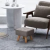 Voetenbankje krukje met linnenlook, houten poten, moderne zitkruk gestoffeerde kruk ottomaan voor slaapkamer, woonkamer, grijs 8