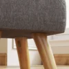 Voetenbankje krukje met linnenlook, houten poten, moderne zitkruk gestoffeerde kruk ottomaan voor slaapkamer, woonkamer, grijs 9