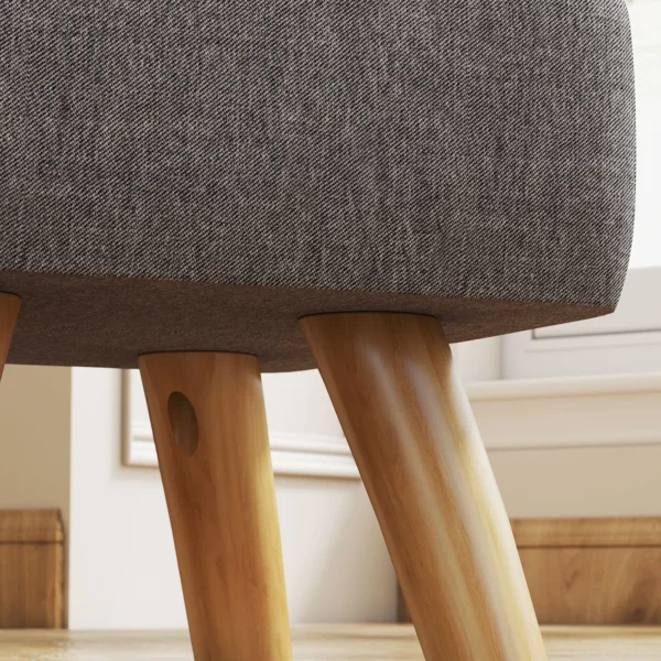Voetenbankje krukje met linnenlook, houten poten, moderne zitkruk gestoffeerde kruk ottomaan voor slaapkamer, woonkamer, grijs 9