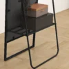 Volledige lichaamsspiegel 157 x 50 cm rechthoekige staande spiegel met plank, 2 haken en metalen frame, grote spiegel, pas spiegel voor slaapkamer, woonkamer, gang, zwart 10