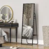 Volledige lichaamsspiegel 157 x 50 cm rechthoekige staande spiegel met plank, 2 haken en metalen frame, grote spiegel, pas spiegel voor slaapkamer, woonkamer, gang, zwart 8