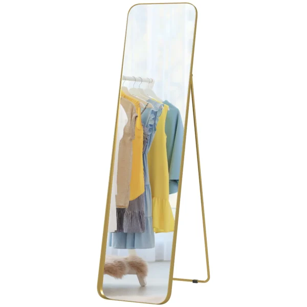 Volledige lichaamsspiegel 160 x 40 cm afslankende staande spiegel met metalen frame en breukvast glas, wandspiegel om te staan, leunen, spiegel voor woonkamer, slaapkamer, gang, goud 1