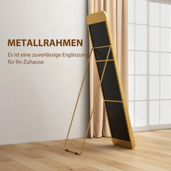 Volledige lichaamsspiegel 160 x 40 cm afslankende staande spiegel met metalen frame en breukvast glas, wandspiegel om te staan, leunen, spiegel voor woonkamer, slaapkamer, gang, goud 7