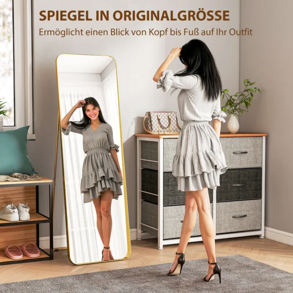 Volledige lichaamsspiegel 160 x 50 cm afslankende staande spiegel met metalen frame en onbreekbaar glas, wandspiegel om te staan, leunen, spiegel voor woonkamer, slaapkamer, gang, goud 5