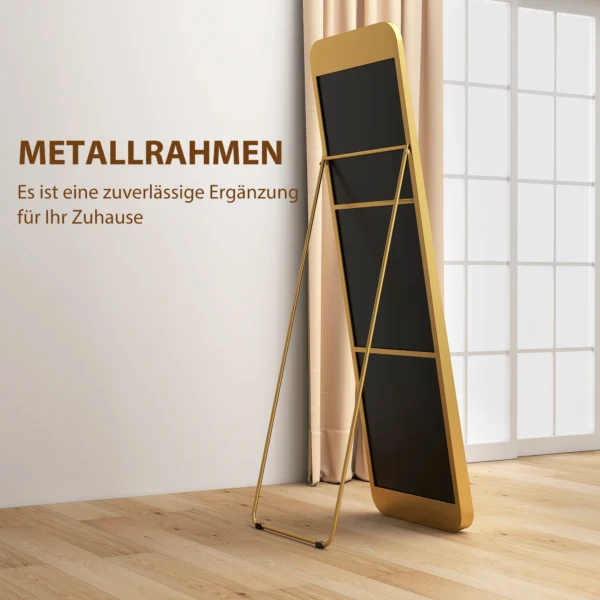 Volledige lichaamsspiegel 160 x 50 cm afslankende staande spiegel met metalen frame en onbreekbaar glas, wandspiegel om te staan, leunen, spiegel voor woonkamer, slaapkamer, gang, goud 7
