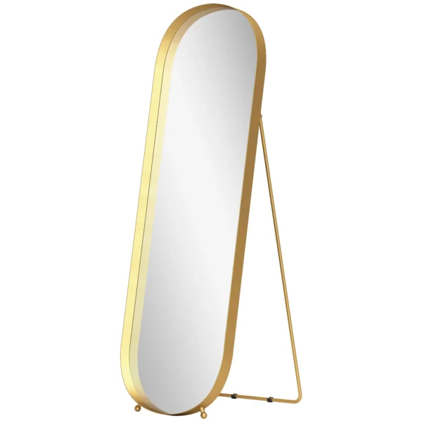 Volledige lichaamsspiegel 160 x 50 cm gebogen staande spiegel met metalen frame en breukvast glas, wandspiegel om te staan, leunen, spiegel voor woonkamer, slaapkamer, gang, goud 1