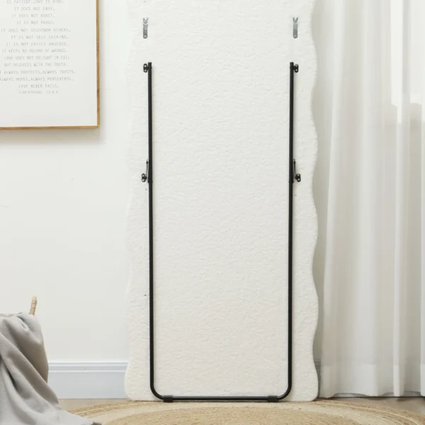 Volledige lichaamsspiegel 160 x 60 cm gebogen staande spiegel met golfontwerp breukbestendig glas fluweel frame wandspiegel spiegel vloerspiegel voor woonkamer, slaapkamer, gang, wit 8
