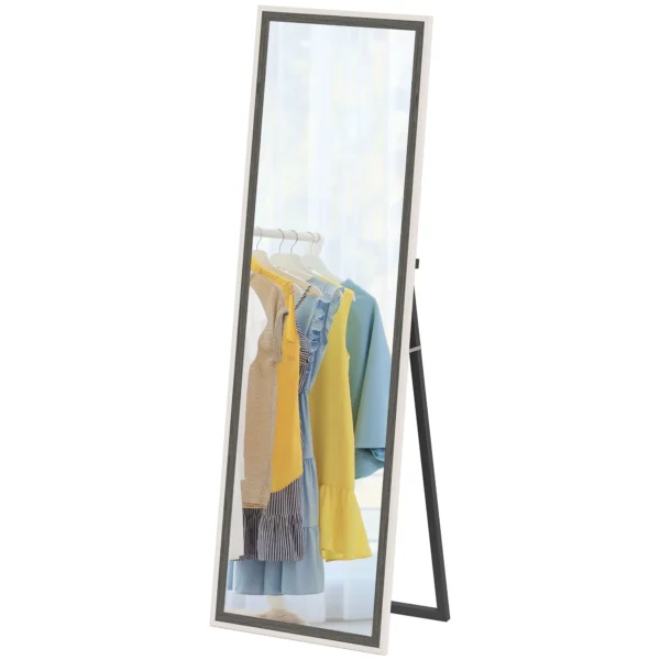 Volledige lichaamsspiegel, 162,6 x 53,5 cm staande spiegel met standaard, wandspiegel voor woonkamer, slaapkamer, kleedkamer grijs+wit 1