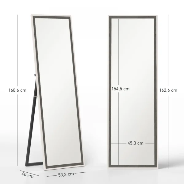 Volledige lichaamsspiegel, 162,6 x 53,5 cm staande spiegel met standaard, wandspiegel voor woonkamer, slaapkamer, kleedkamer grijs+wit 4
