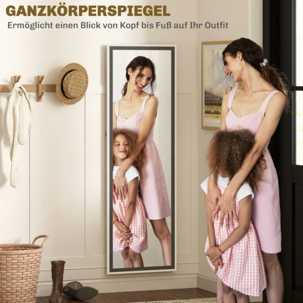 Volledige lichaamsspiegel, 162,6 x 53,5 cm staande spiegel met standaard, wandspiegel voor woonkamer, slaapkamer, kleedkamer grijs+wit 5