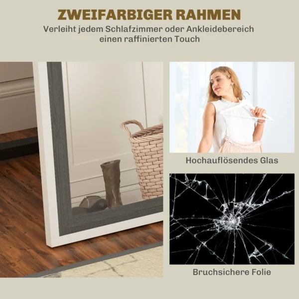Volledige lichaamsspiegel, 162,6 x 53,5 cm staande spiegel met standaard, wandspiegel voor woonkamer, slaapkamer, kleedkamer grijs+wit 6