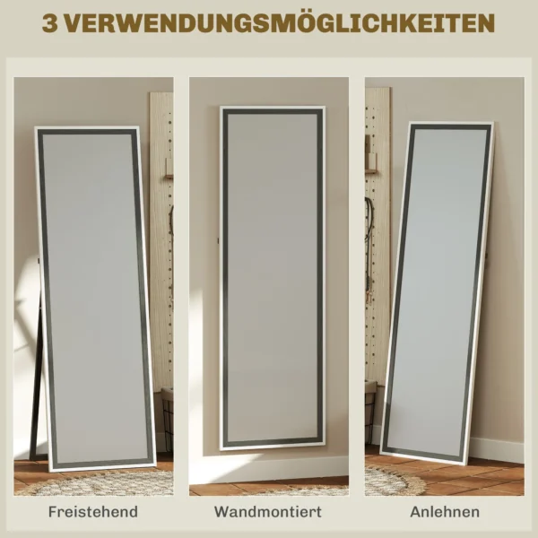 Volledige lichaamsspiegel, 162,6 x 53,5 cm staande spiegel met standaard, wandspiegel voor woonkamer, slaapkamer, kleedkamer grijs+wit 7