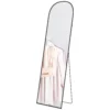 Volledige lichaamsspiegel 169 x 49 cm gebogen staande spiegel met breukvast glas en aluminium frame, wandspiegel om tegen te leunen, staand, spiegel voor woonkamer, slaapkamer, gang, zwart 1