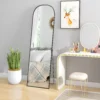 Volledige lichaamsspiegel 169 x 49 cm gebogen staande spiegel met breukvast glas en aluminium frame, wandspiegel om tegen te leunen, staand, spiegel voor woonkamer, slaapkamer, gang, zwart 10