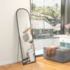 Volledige lichaamsspiegel 169 x 49 cm gebogen staande spiegel met breukvast glas en aluminium frame, wandspiegel om tegen te leunen, staand, spiegel voor woonkamer, slaapkamer, gang, zwart 2