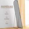 Volledige lichaamsspiegel 169 x 49 cm gebogen staande spiegel met breukvast glas en aluminium frame, wandspiegel om tegen te leunen, staand, spiegel voor woonkamer, slaapkamer, gang, zwart 7