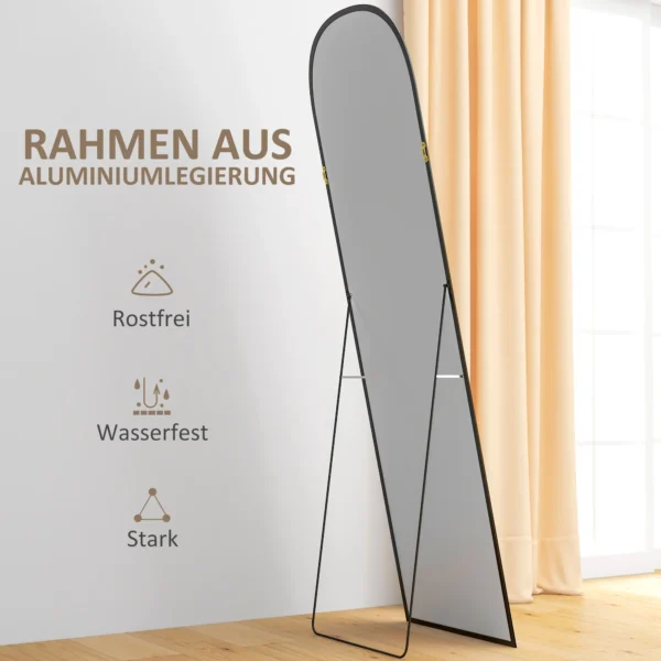 Volledige lichaamsspiegel 169 x 49 cm gebogen staande spiegel met breukvast glas en aluminium frame, wandspiegel om tegen te leunen, staand, spiegel voor woonkamer, slaapkamer, gang, zwart 7