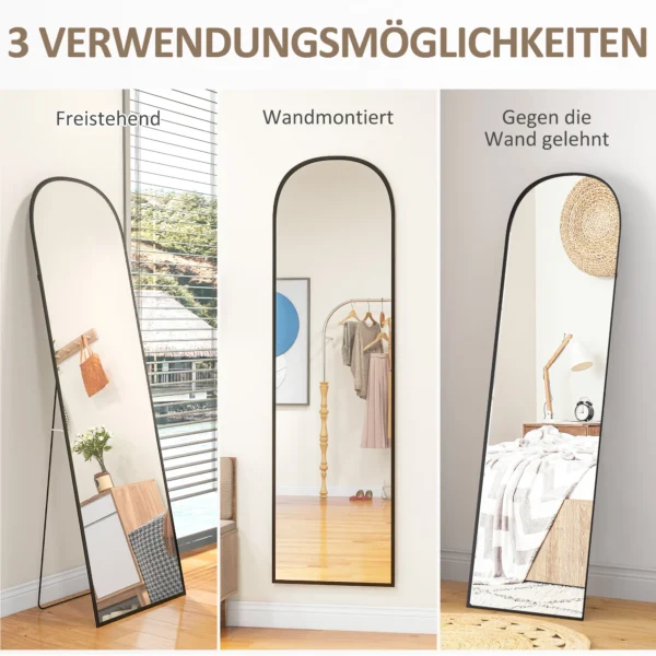 Volledige lichaamsspiegel 169 x 49 cm gebogen staande spiegel met breukvast glas en aluminium frame, wandspiegel om tegen te leunen, staand, spiegel voor woonkamer, slaapkamer, gang, zwart 8