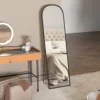 Volledige lichaamsspiegel 169 x 49 cm gebogen staande spiegel met breukvast glas en aluminium frame, wandspiegel om tegen te leunen, staand, spiegel voor woonkamer, slaapkamer, gang, zwart 9