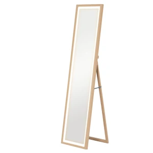 Volledige lichaamsspiegel 40 x 160 cm staande spiegel met led verlichting, 3 lichtkleuren, wandspiegel met touch bediening, vloerspiegel voor slaapkamer, woonkamer, eik 1
