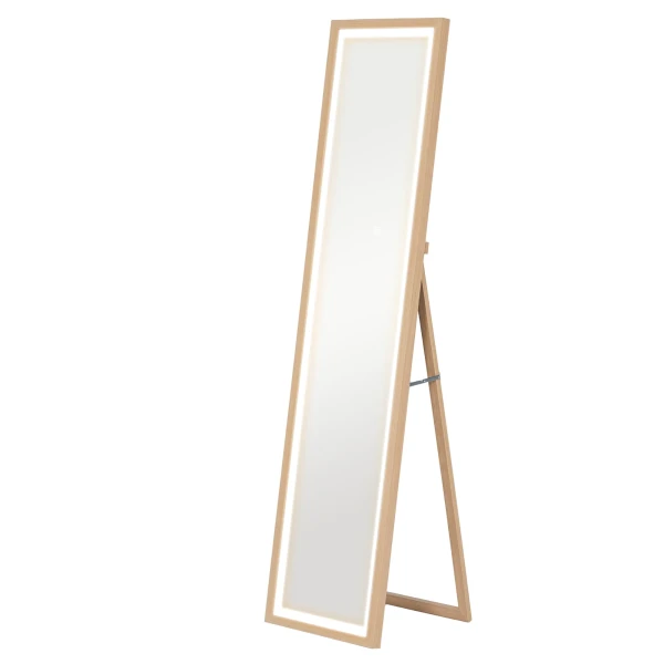 Volledige lichaamsspiegel 40 x 160 cm staande spiegel met led verlichting, 3 lichtkleuren, wandspiegel met touch bediening, vloerspiegel voor slaapkamer, woonkamer, eik 1